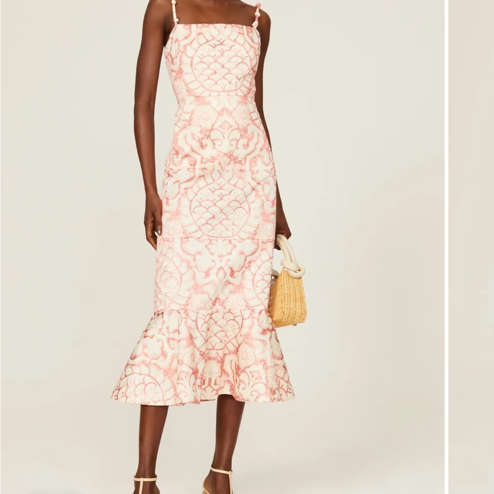 ALEXIS dress - Spaghetti Strap Midi Dress in Pink and White size M